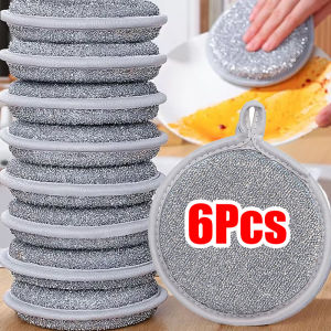 6/3/1PCS Magic Silver Wire Dishwashing Sponge Wipe Reusable Double Side Sponges Household Kitchen Pan Pot Dish Cleaning Tools