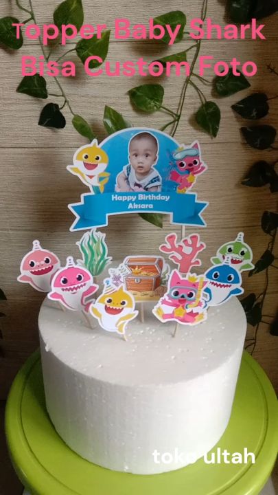 Topper Baby Shark Custom Foto untuk Hiasan Kue Ulang Tahun / Ultah Anak Karakter (Toper Custom)