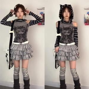 Áo Khoác Nữ Punk Abbey Y2K Sweet Spicy Bé Gái Cổ Đứng Áo Khoác Có Mũ Trùm Đầu Áo Khoác Dài Tay Áo Khoác Mùa Thu Áo Khoác Ngoài