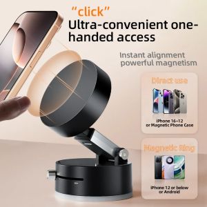 ZUZG Vacuum Magnetic Suction Cup Folding Swivel Stand 360° Rotation for Universal Magsafe iPhone 12~16 Series Vacuum Swivel Stand Mobile Phone Holder with Magnetic Ring Gifts