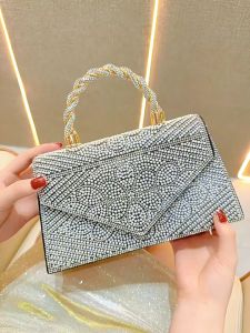 Full diamond pearl chain small square bag dinner bag rhinestone handbag crossbody bag