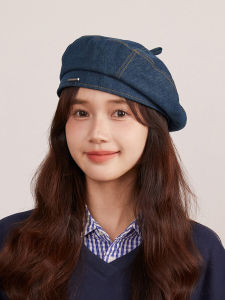 Retro Korean Denim Beret Hat for Women Casual Versatile Face Slimming Artistic Painter Caps Fashionable Street Style Beret