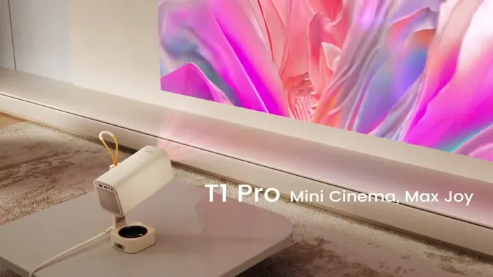 Yaber T1 Pro Portable Projector | Auto Focus & Keystone Correction | Cylinder Design with 180° Rotation | Turbo Sonic Sound | Smart Ambient Lighting