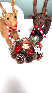 NUVOX Table Decoration Candlestick For Cemetery w/ Glass Fake Leaves Wreath For Candle Holder Artificial Cherry Pinecone Garland Christmas Home Party Wedding Centerpiece Width: 7.5inches