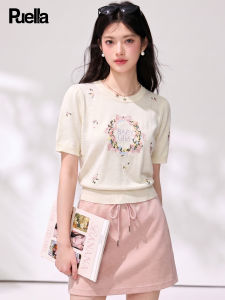 puella | French Sweet Flower Embroidery Slimming Top