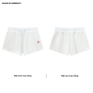 JNXS | Quần Short Nữ Dáng Slim Fit Vải Cotton Nhuộm Sợi Hoa Văn Tối Giản Đa Năng