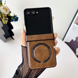 For Samsung Galaxy Z Flip 7 Phone Case PU Leather Magnetic Wireless Charging Protective Back Cover for Z Flip 7 FE 6 5 4 Shell