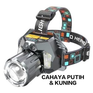 Senter Kepala Zoom 100W Cahaya Putih Kuning Dan Biru Baterai Ganda Super Terang Movtess