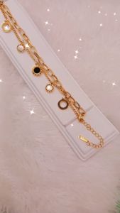 Gelang Charm Berbentuk Koin - Titanium Steel 18K Vacuum Plated (HR12003)