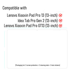 On Lenovo Xiaoxin Pad Pro GT 13 Tempered Glass Screen Protector For Xiaoxin Pad Pro 13 inch Clear Damage-Proof Film 2-Pack
