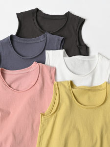 Washed Pure Cotton Childrens Vest with Cuffed Sleeves round Neck Summer Clothing for Boys And Girls Ages 2-14 from Shandong