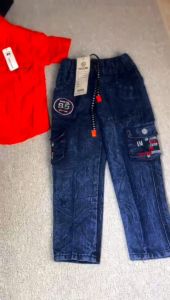 Setelan Anak Laki-laki Kemeja Polos Celana Denim Cargo Panjang Usia Anak 1-12 tahun