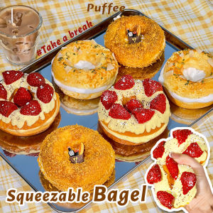 Bagel Food-grade Silicone Squishy Creamy Soft Adhesive Toy Taba Squishy Happy Game Pinching Bread Strawberry Crunch Crispy