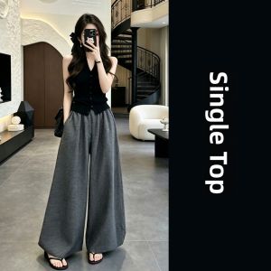 Y6Y | Trendy Black Halter Top and Plaid Pants Set Womens Summer Outfit