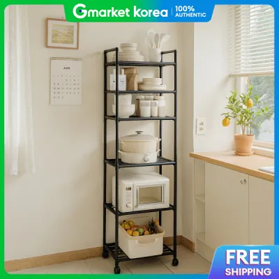 Movable Trolley Kitchen Cart Serving Wagon Slim Shelf Living Room Organizer Multi-Purpose Bathroom 6-Tier Steel Storage - MyRon