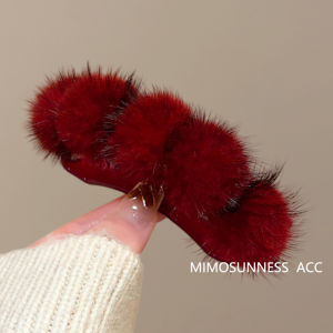 New Year Red Retro Plush Hair Clips Womens 2025 Model Safety Substitute Back of Head Hair Accessories Shark Clamp