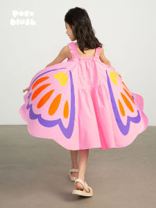 Pocoblush Original Design Summer Floral Butterfly Cotton Halter Dress Girls Clothing Full Cotton Print Skirt Soft Processing