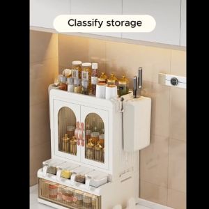 LaMoison Large Capacity Layered Seasoning Spice Kitchen Rack Sauce Bottle Dustproof Storage Rack Rak Rempah Bertutup - SS01