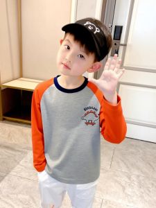 27Kids Pure Cotton Long Sleeve Dinosaur Print T-Shirt Childrens Base Shirt Trendy Boys Baby Clothes Casual Slim Fit Spring Autumn
