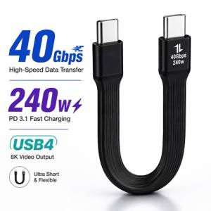 Cáp USB4 Ngắn USB C Sang USB C 40Gbps 240W PD 3.1 Truyền Dữ Liệu Tốc Độ Cao Dây Dẹt Mềm Mại Cho SSD MacBook iPad Pro Dock