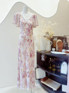 QFN | French Elegant Pink Floral Summer Dress