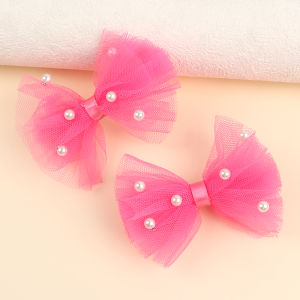 2Pcs Puffy Netting Hair Clips Bubble Cute Sweet Pink Pearl Bow Barrettes For Baby Girl Children School Play Headwear Accessories