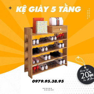 Kệ giày gỗ 5 tầng có thể để trong hoặc bên ngoài gia đình dễ dàng lắp ráp kích thước 72 x 53 x 25 cm