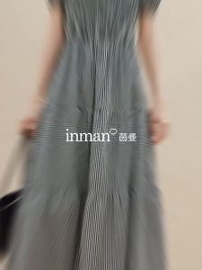 INMAN | Đầm Dây Nơ Phồng Tay Ôm Eo In Họa Tiết Caro Cổ Điển 100% Cotton
