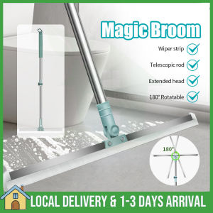 50CM Magic Broom Floor Silicone Wiper 2-in-1 Scraper 180° Rotatable Telescopic Sweepers Mop Wiper Floor Glass Window Tiles  魔术扫把 硅胶扫把