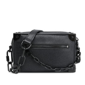 Casual Crossbody Box Bag Luxury Mens Fashion Leather Bag Leisure Single Shoulder Bag Trendy Square Bag Motorcycle Element