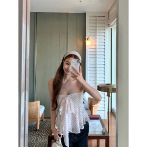 Youthful New Design Polka Dot Short Vest Off-Shoulder Backless Bustier White