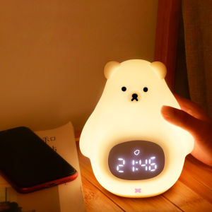 Cartoon big white bear alarm clock childrens Led night light USB rechargeable silicone touch bedside bedroom bear night light childrens bedside gift