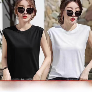 Womens Ice Silk Vest Summer New Style plus Size Wide Shoulder Sleeveless Base Shirt Top Bottoming Tank Top Casual Loose Fit