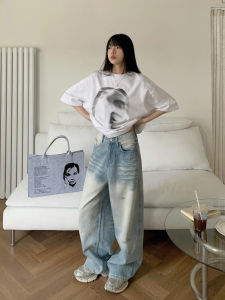 Extra Long High Waist Denim Jeans Womens Fall Loose Wide Leg Floor Length Ripped American Retro Style Casual Trousers