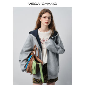 VEGA CHANG | Áo Hoodie Dày Phối Màu Có Mũ Trùm Đầu Form Rộng Kéo khóa