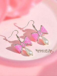 [D.T.C Crystals] Beaded Pink Bow Earrings