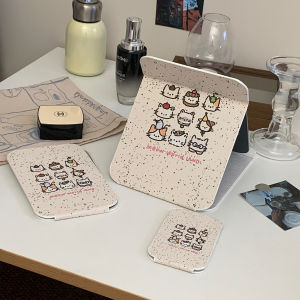 Cute Mini Portable Folding Mirror Handheld Cosmetic Mirror Desktop Stand Mirror Cartoon Style Korean Fashion NICHAOPIAOLINANG