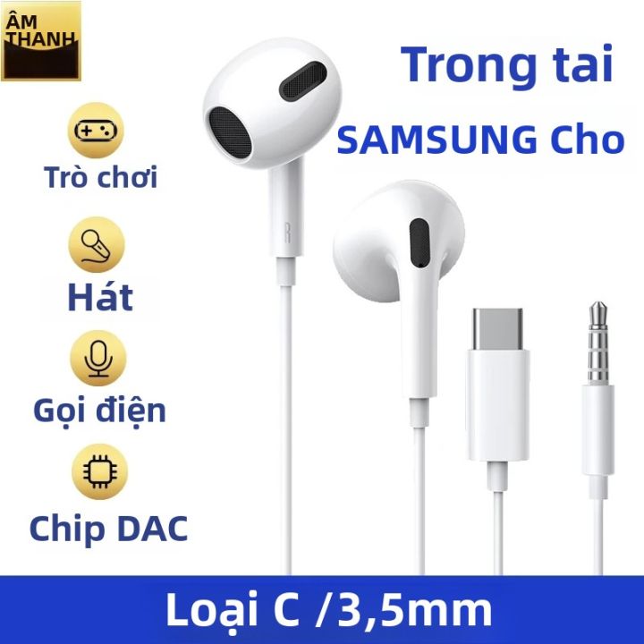 Tai Nghe Có Dây Loại C Micro HD Tai Nghe Nhét Tai In-Ear Cho Samsung Galaxy S25/S24/S23/S22/S21 Ultra Plus Tai Nghe 3.5 Mm Có Âm Thanh Năng Động