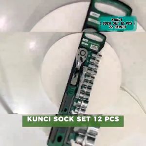 ISKU Kunci Sok Set CR-V 12 PCS Kunci Sok Wrench 1/2\" Rachet Alat Perkakas Mobil & Motor