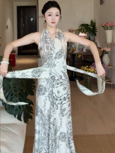 Karrar betsey | Đầm Maxi Hoa Trắng Đơn Giản Elegance Không Tay có Dây Kéo ở eo