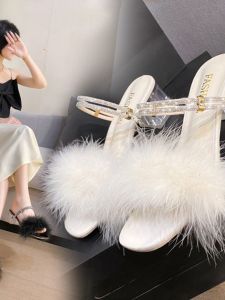 Dép Cao Gót Đế Dày Đế Xuồng Lông Thỏ Thời Trang Mùa Hè Cho Nữ Dép Cao Gót Đế Xuồng Đế Bằng Đế Cao Su Đế Phẳng