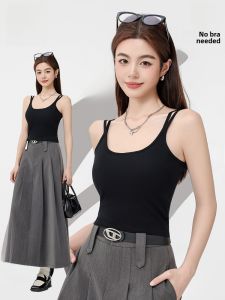MiiOW | Black Backless Tank Top Women Summer Outdoor Wear New 2025 Padded Vest Conceals Side Breast Slimming Base Bra MiiOW Cat Person