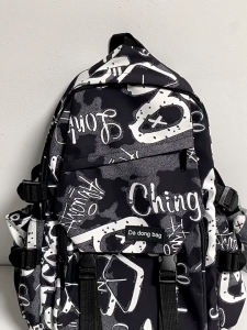 กระเป๋าเป้สะพายหลังแบรนด์อินเทรนด์ผู้ชาย ins กระเป๋าเป้กราฟฟิตีความจุขนาดใหญ่สุดเท่สำหรับผู้ชาย กระเป๋านักเรียนสำหรับนักศึกษาวิทยาลัยแบบสบาย ๆ สำหรับนักเรียนมัธยมต้น