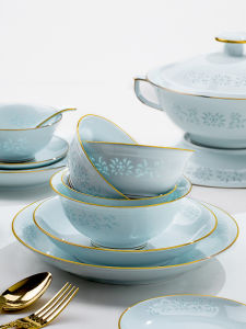 YICHEN | Home-use Jingdezhen Underglaze Porcelain Fine Celadon Hollow-out Porcelain Tableware Set