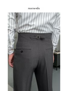 Light Gray High-Waist Straight Trousers Business Casual Pants