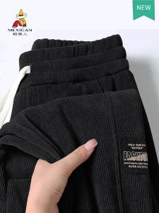 กางเกงลำลองผู้ชาย ทรงหลวม ฤดูใบไม้ร่วง/ฤดูหนาว กางเกงขายาวผ้าคอร์ดูรอยหนา บุขนแกะ กางเกงขายาวลำลองสำหรับผู้ชาย