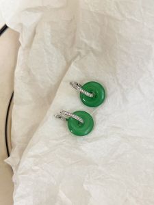New Chinese Style Earrings Safety Lock Green Jade Dangle Earrings Versatile Pair out Fashion Jewelry for Women
