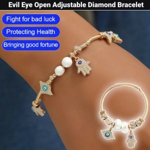 Evil Eye Open Adjustable Diamond Bracelet Lucky Beads Amulet Bracelet Wristband for Women Girls Men Jewelry