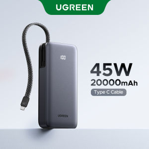 【CCC Certified】UGREEN Nexode 45W Power Bank 20000mAh with Built-in USB C Cable Portable Charger Battery Pack with Smart LED Display 3-Device Fast Charging for iPhone 18/17/16/15 Pro Max Samsung S26/S25 Ultra iPad Steam Deck Air Travel Friendly