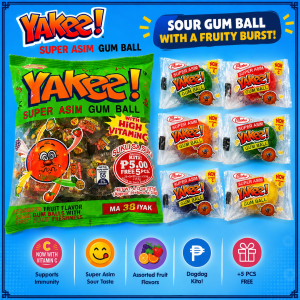Yakee Super Asim Gum Ball – Assorted Fruit Flavored Sour Bubble Gum Candy 30 Pcs